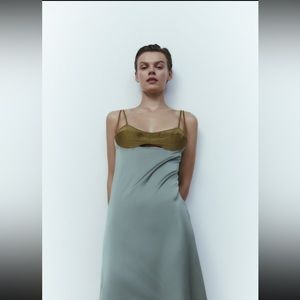 Zara Topstiched Satin effect lingerie dress NWT